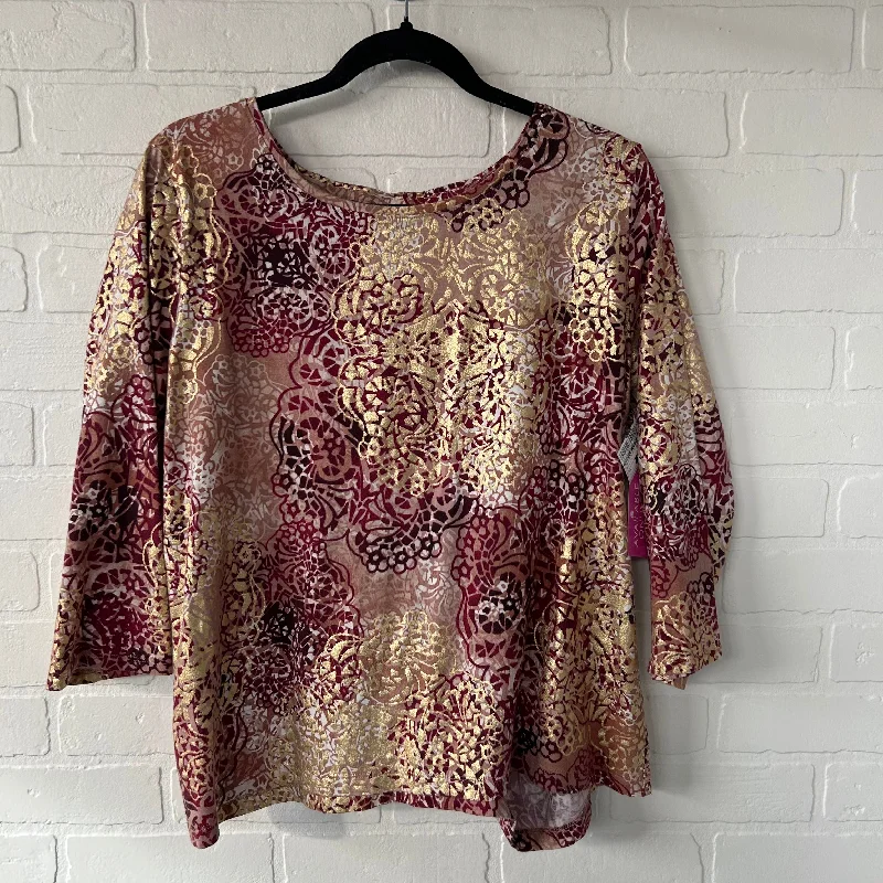 Basic Version Top 3/4 Sleeve Basic By Zenergy By Chicos In Red & Tan, Size: L