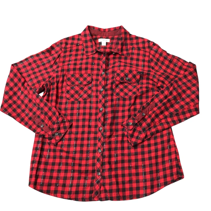 Personalized Outfit Top Long Sleeve Basic By Croft And Barrow In Plaid Pattern, Size: M