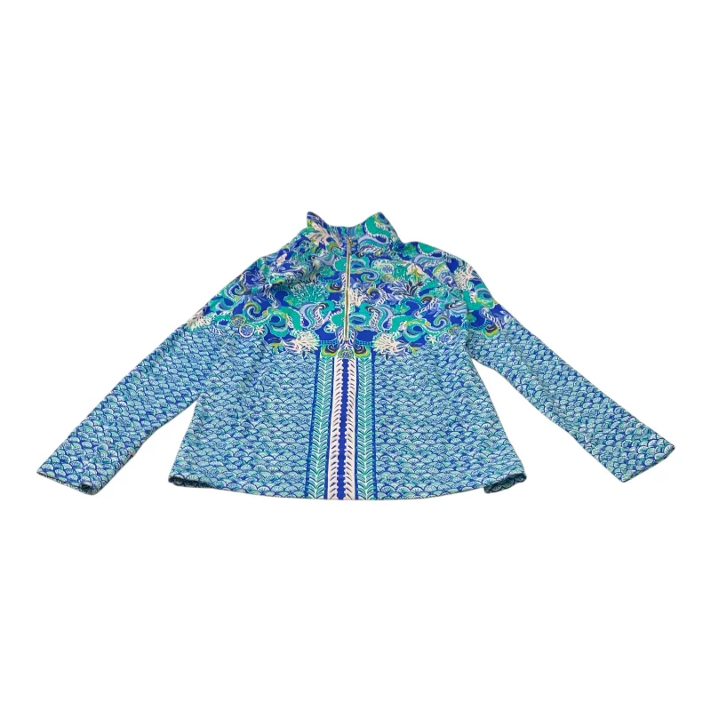 Retro Design Top Long Sleeve Designer By Lilly Pulitzer In Blue, Size: M