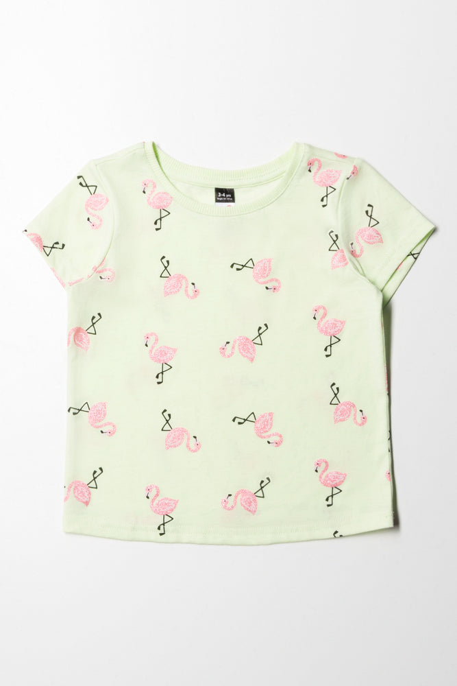 Relaxed Fit Flamingo Printed T-Shirt Light Green