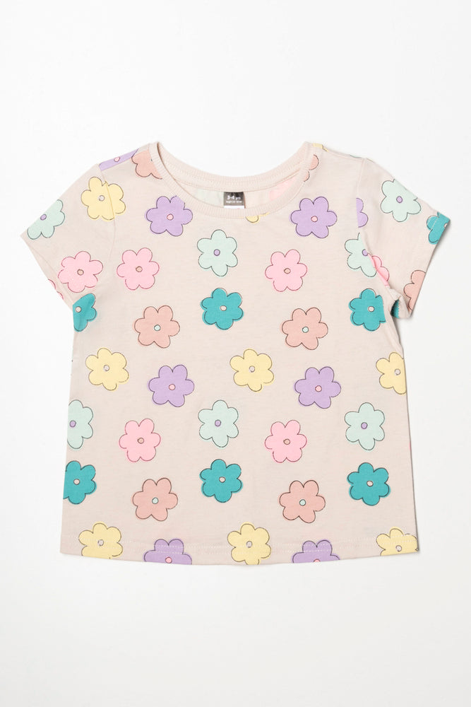 Simple Comfort Floral Printed T-Shirt Neutral Multi