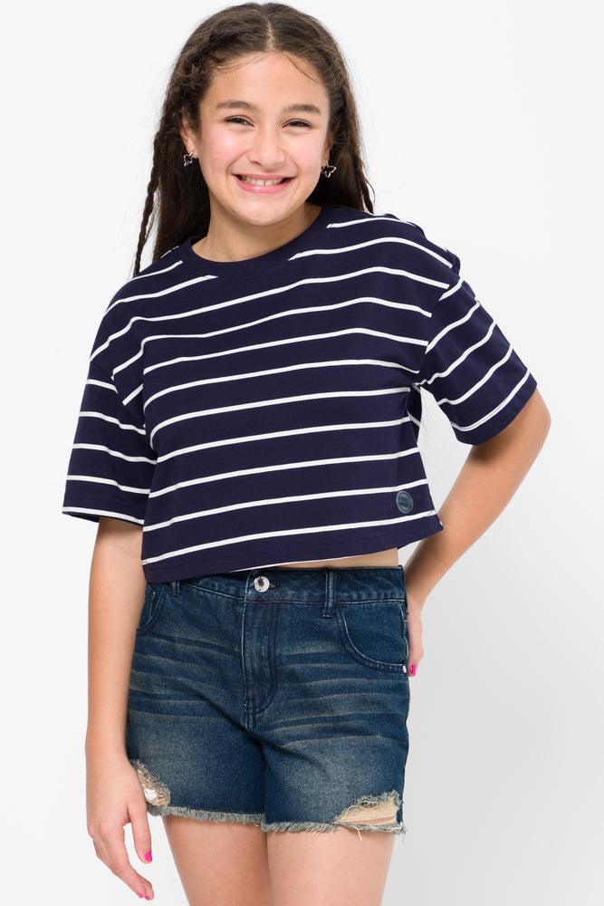 Exquisite Craftsmanship Boxy Dropped Shoulder T-Shirt Navy Stripe