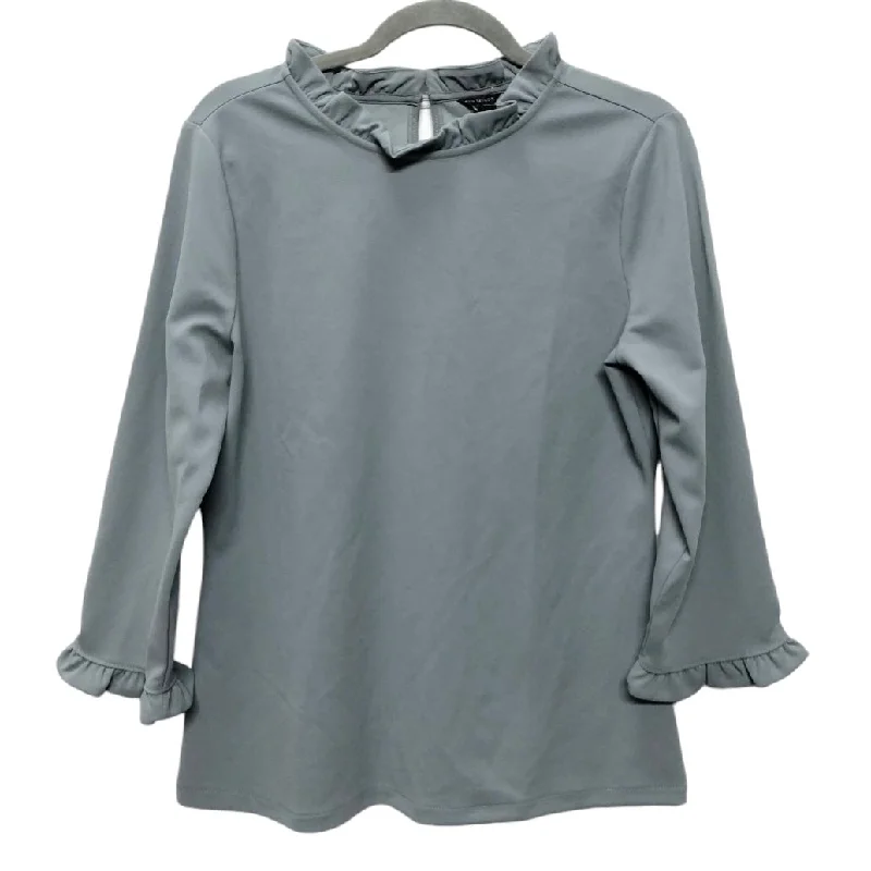 Fresh And Capable Top Long Sleeve By Ann Taylor In Green & Grey, Size: M