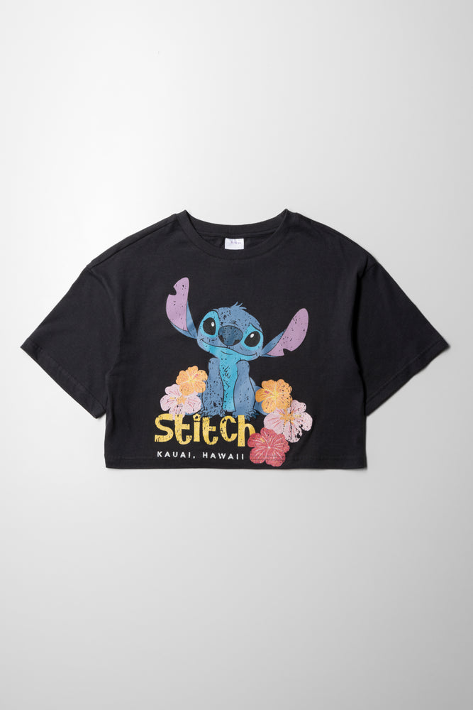 Perfect Tailoring Lilo & Stitch Cropped Boxy Short Sleeve T-Shirt Dark Grey