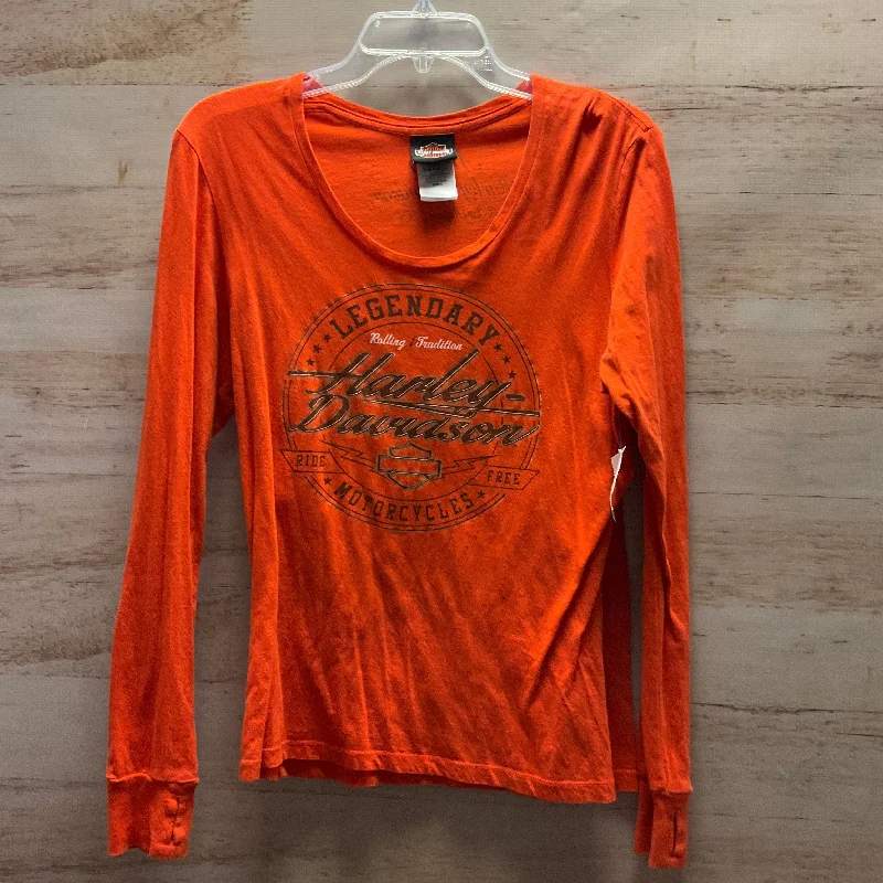 Versatile Outfits Top Long Sleeve By Harley Davidson In Orange, Size: L
