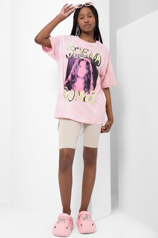 Double-sided Wear Selina Gomez Oversized Short Sleeve T-Shirt Pink