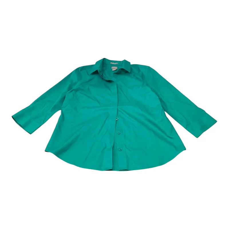Warm Chic Top 3/4 Sleeve Basic By Chicos In Green, Size:S