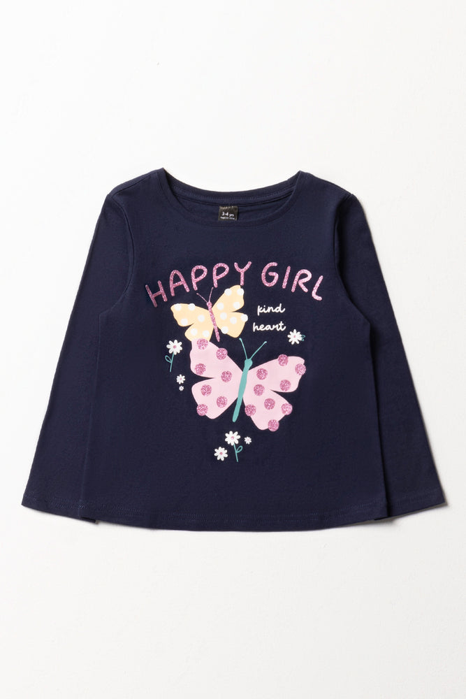 Trendy Casuals Glitter Long Sleeve T-Shirt Navy