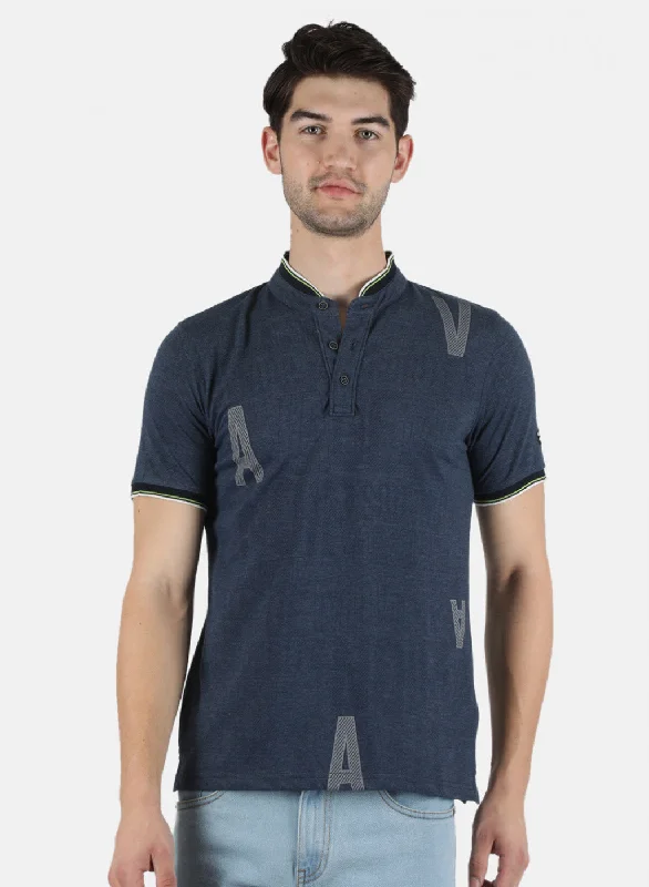 Relaxed Tops Men NAvy Blue Printed T-Shirt