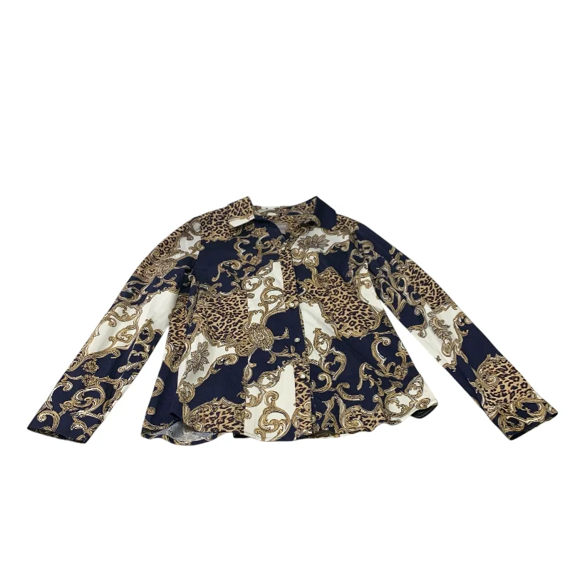 Trendy Traveler Top Long Sleeve By Chicos In Blue & Brown, Size: S