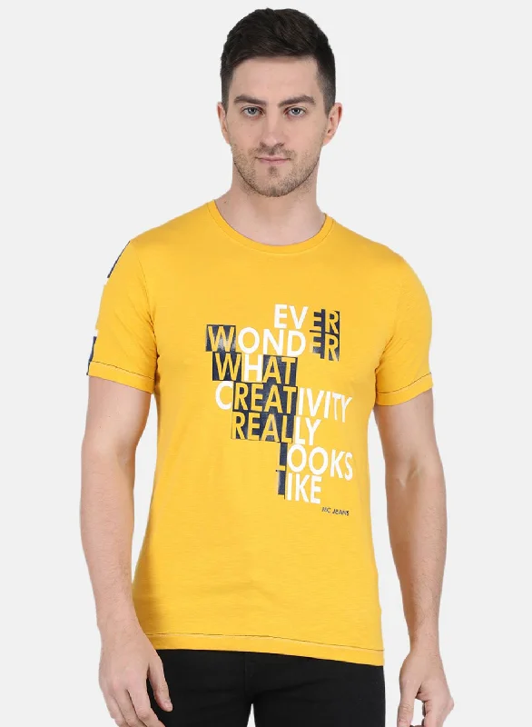 Sports Style Men Mustard Stripe T-Shirt