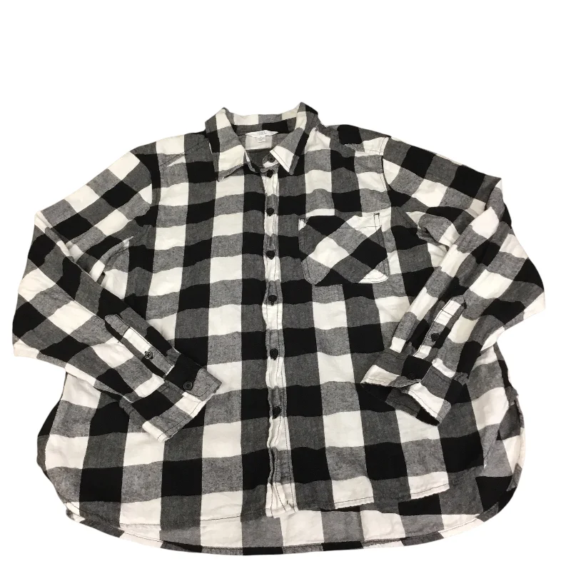 Modern City Top Long Sleeve Basic By Time And Tru In Plaid Pattern, Size: L
