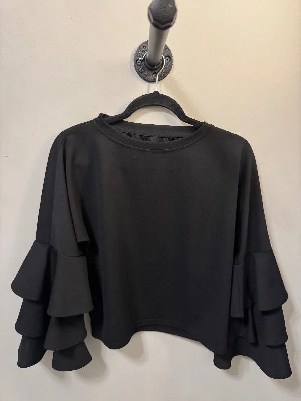Exquisite Embroidery Top Long Sleeve By Shein In Black, Size: L