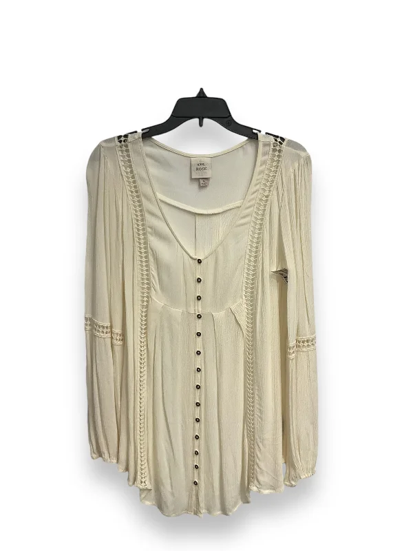 Casual And Casual Top Long Sleeve By Knox Rose In Cream, Size: M