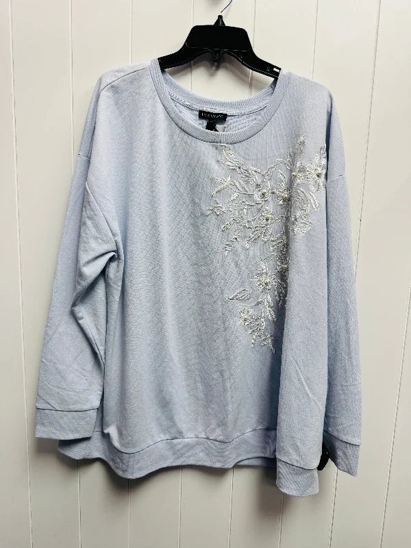 High Street Style Top Long Sleeve By Lane Bryant In Blue & White, Size: 22