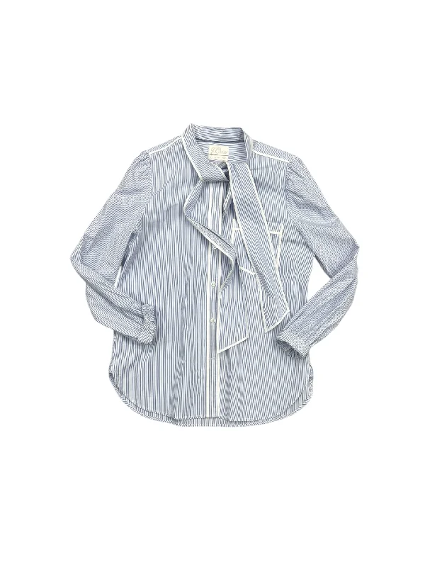 Feminine Charm Top Long Sleeve By J. Crew In Blue & White, Size: S