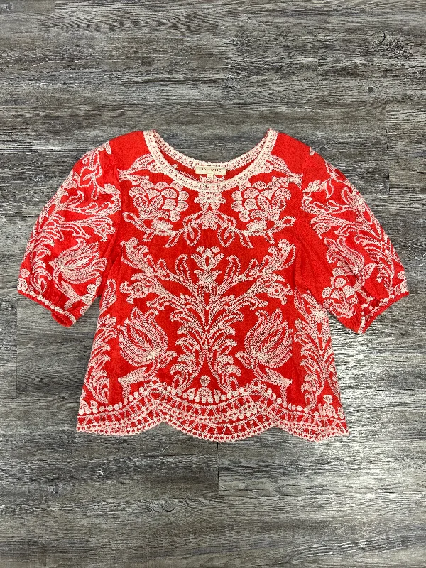 Elegant Tailoring Top Long Sleeve By Solitaire In Red & Tan, Size: M