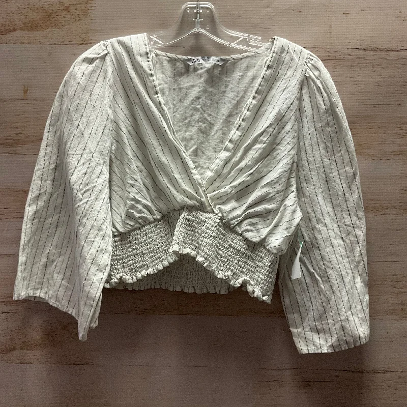 Casual Fit Top Long Sleeve By Zara In Striped Pattern, Size: L
