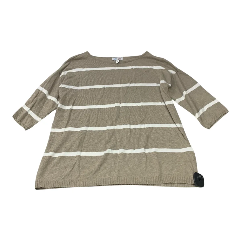 Stunning Fashion Top 3/4 Sleeve By Denim And Company In Tan & White, Size:M