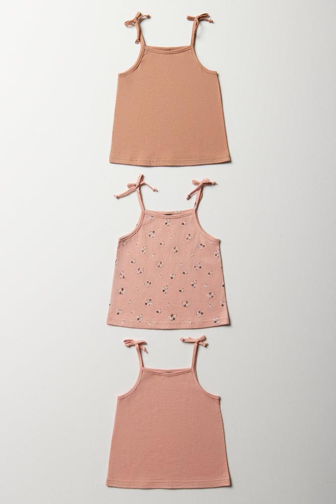 High-end Wear 3 Pack Floral Strappy Vests Pink