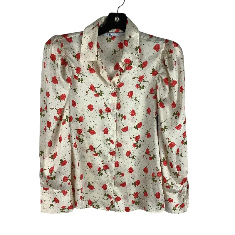 Double-sided Wear Top Long Sleeve By Zara In Cream, Size: Xs