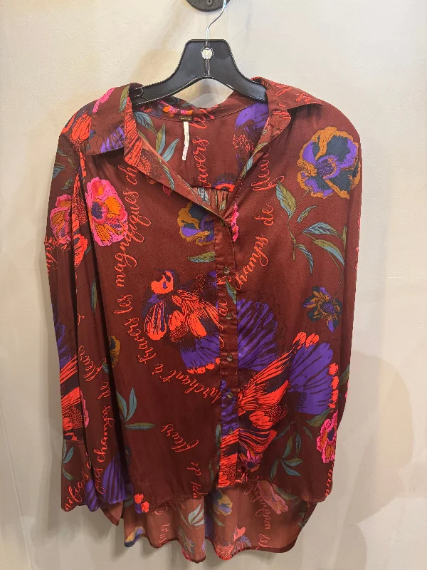Light Comfort Tunic Long Sleeve By Free People In Brown & Orange, Size: Xs