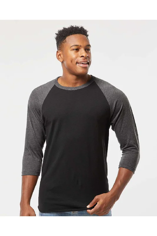 Advanced Customization Tultex Mens Fine Jersey Raglan 3/4 Sleeve Crewneck T-Shirt - Black/Heather Charcoal Grey