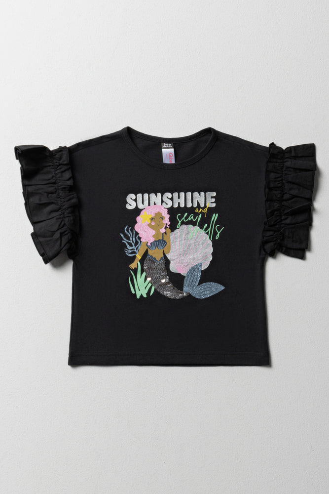 Cozy Street Style Mermaid Sequin 3D Knit Top Black
