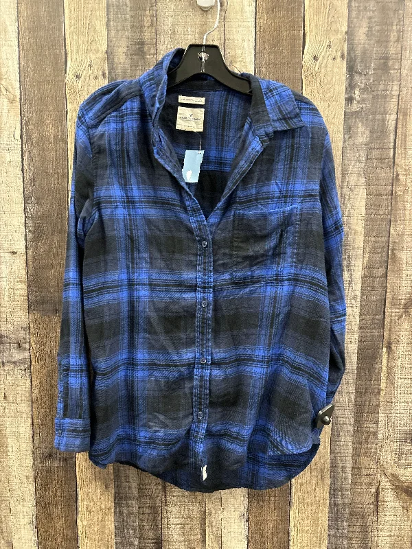 Must-have For Fashion Top Long Sleeve By American Eagle In Plaid Pattern, Size: L
