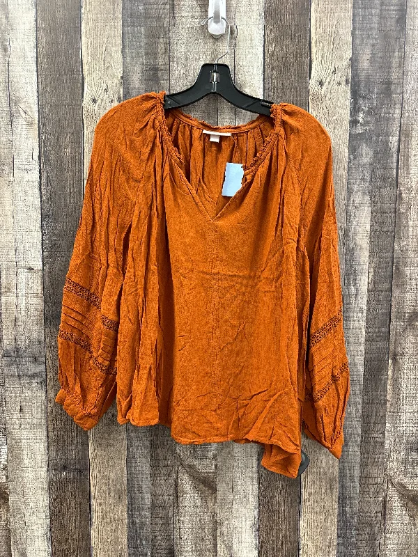 Multifunctional Style Top Long Sleeve By Knox Rose In Bronze, Size: L