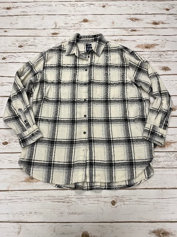 Stylish Jackets Top Long Sleeve By Gap In Plaid Pattern, Size: L