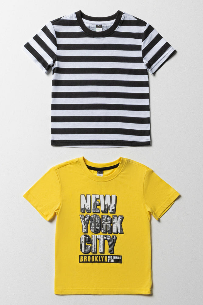 Sports And Leisure 2 Pack Stripe City T-Shirts Black And Yellow