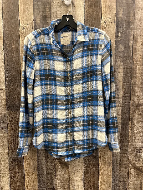 French Style Top Long Sleeve By American Eagle In Plaid Pattern, Size: Xs