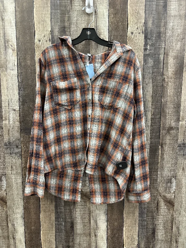 Sports Fashion Top Long Sleeve By Fate In Plaid Pattern, Size: L