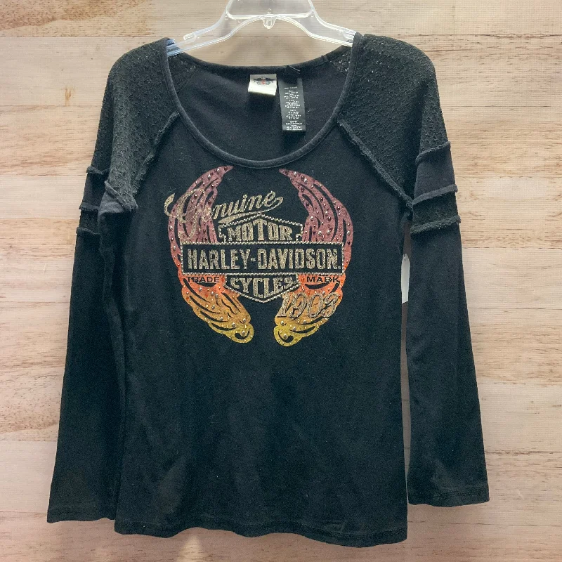 Easygoing Fashion Top Long Sleeve By Harley Davidson In Black & Cream, Size: L