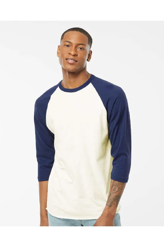 Sexy Fun Tultex Mens Fine Jersey Raglan 3/4 Sleeve Crewneck T-Shirt - Vintage White/Inked India Blue