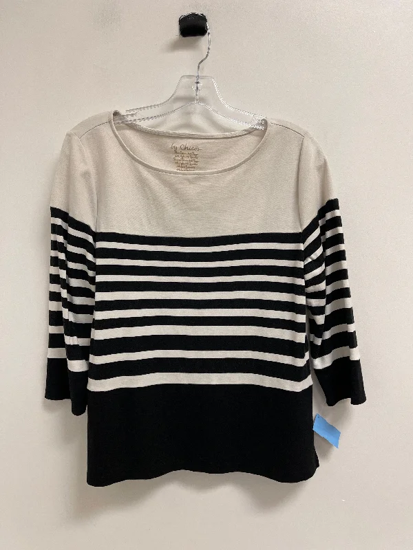 Luxury Temperament Top Long Sleeve By Chicos In Striped Pattern, Size: M