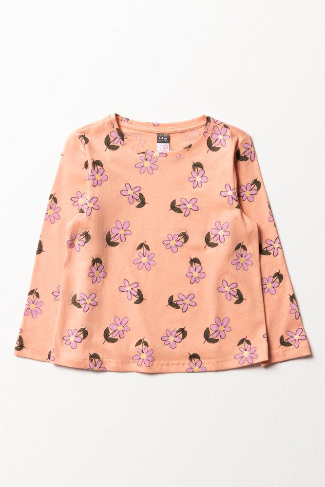 Easy Fashion Flower Long Sleeve T-Shirt Orange
