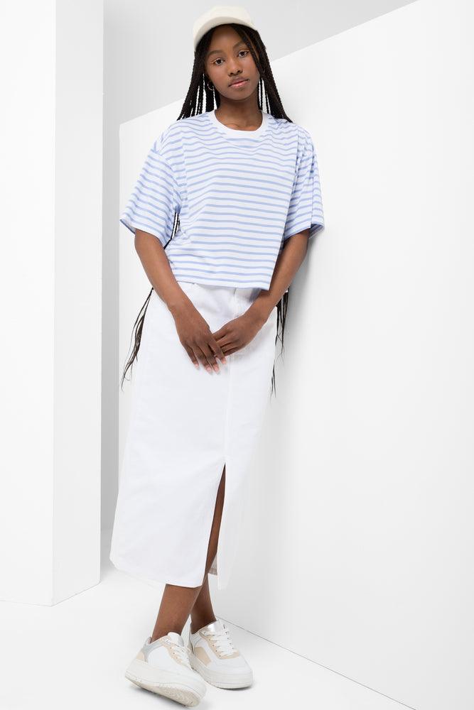 Dessert Matching Stripe Boxy Short Sleeve T-Shirt Blue