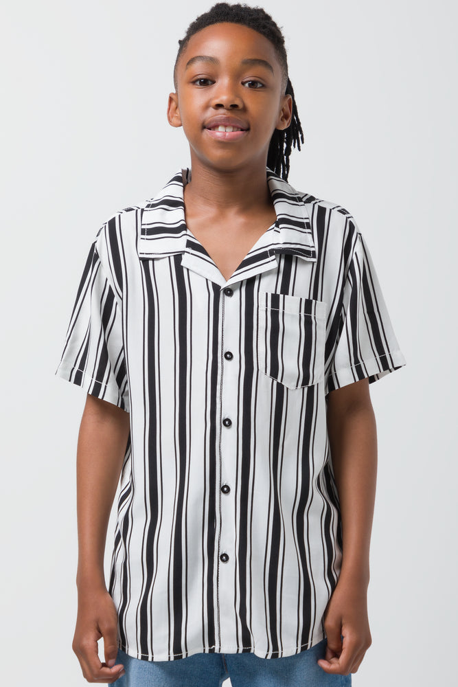 Urban Style Stripe Short Sleeve Shirts White