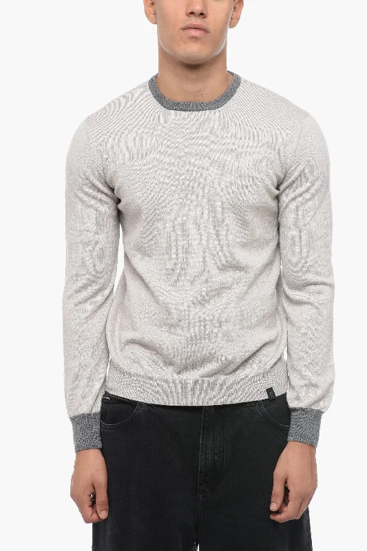 Short Design Fay Virgin Wool Sweater with Contrasting Edges and Patches