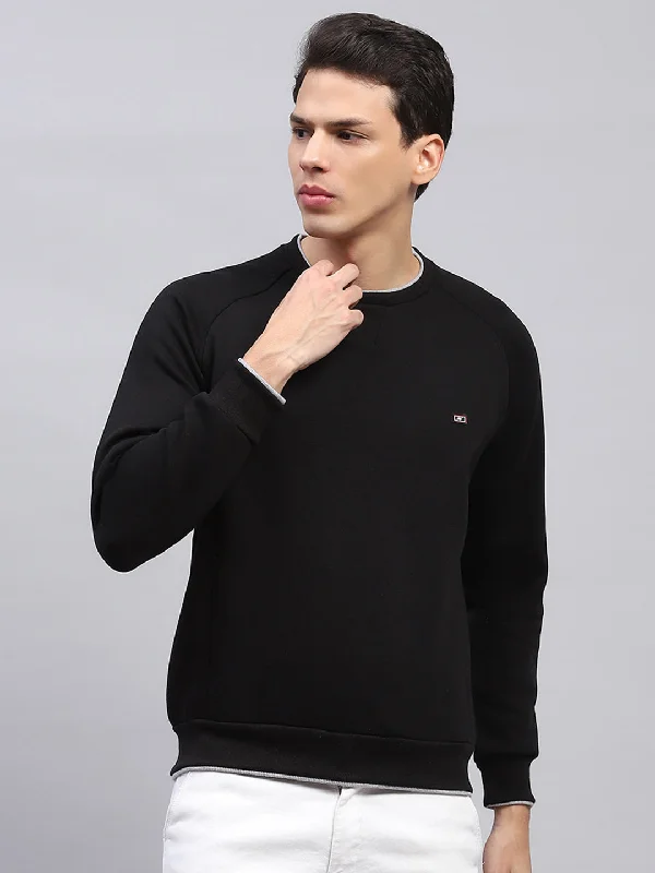 Everyday Outfits Men Black Solid Round Neck Full Sleeve Sweatshirt