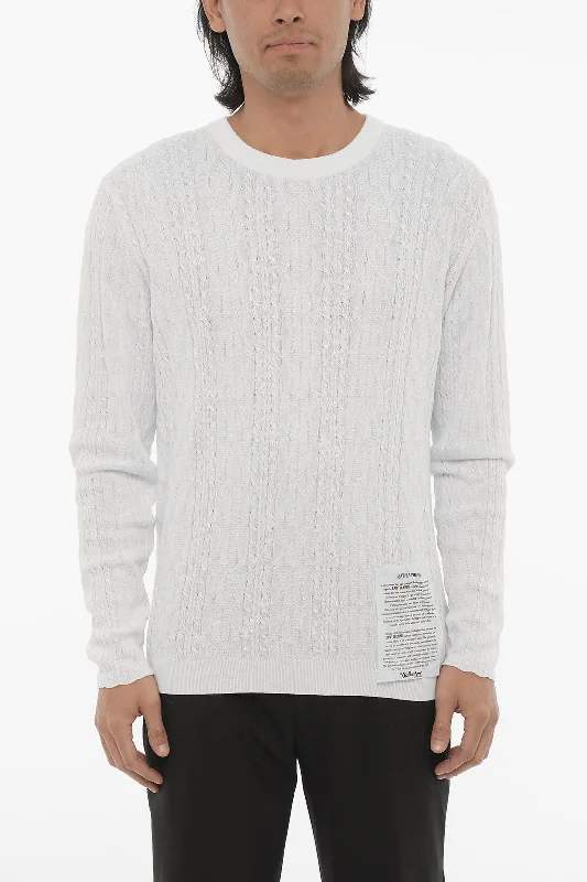 Thin Design Ballantyne Raw Diamond Aran Motif Lightweight Cotton Crewneck Sweater