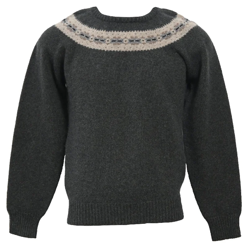 Casual Chic Jil Sander Knitted Chest Pattern Detail Crewneck Sweater in Grey Wool