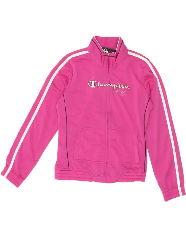 Trendy Wear CHAMPION Girls Graphic Tracksuit Top Jacket 11-12 Years Large Pink