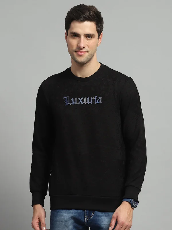 Luxury Classic Men Black Printed Round Neck Full Sleeve Sweatshirt