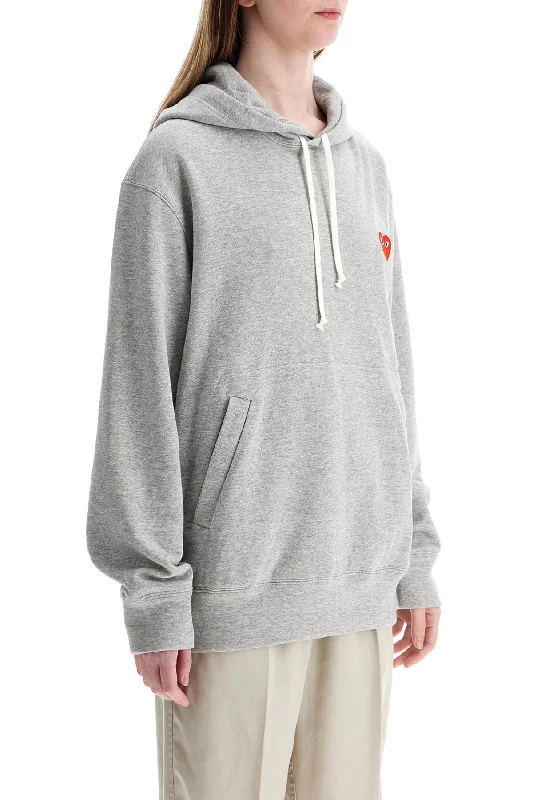 Cozy Outerwear Comme Des Garcons Play Unisex Light Grey Cotton Hoodie With Red Heart