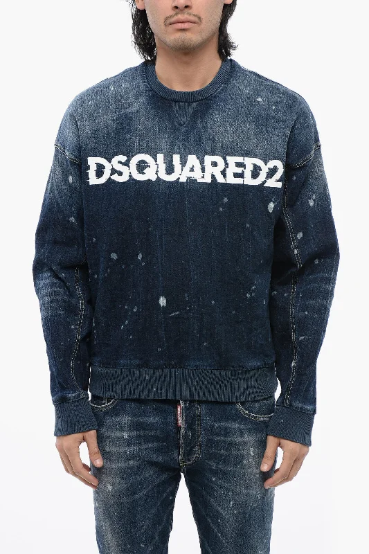 Elegant And Simple Dsquared2 Crew Neck Denim Sweatshirt With Printed Logo