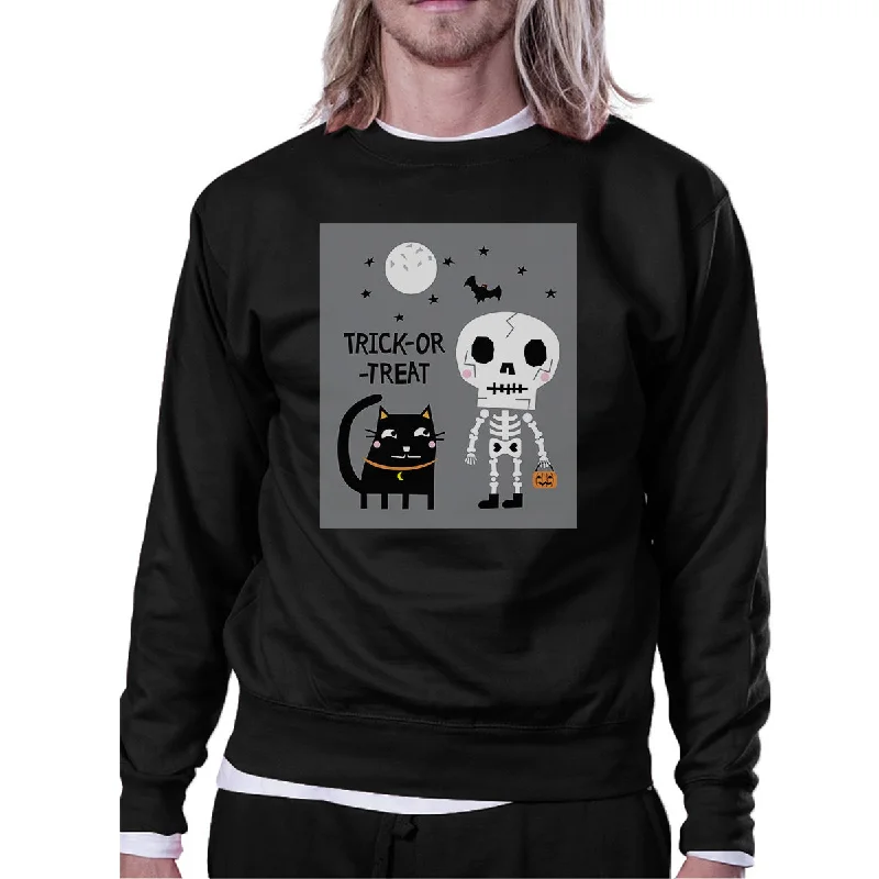 Relaxed Fit Wear Trick-Or-Treat Skeleton Black Cat Black SweatShirt