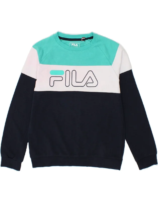 Modern Comfort FILA Boys Graphic Sweatshirt Jumper 11-12 Years Black Colourblock Cotton
